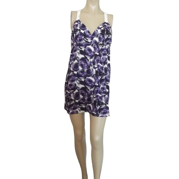 Beach by Design Dress Size Small Purple White Floral Halter braided straps - Picture 1 of 9